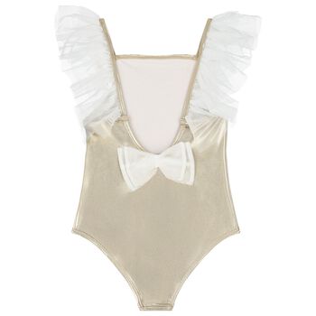 Girls Gold Tulle Swimsuit