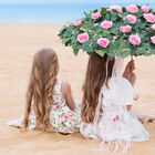 Girls Ivory & Pink Satin Rose Dress, 1, hi-res