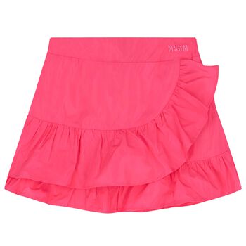 Girls Pink Logo Ruffled Skirt