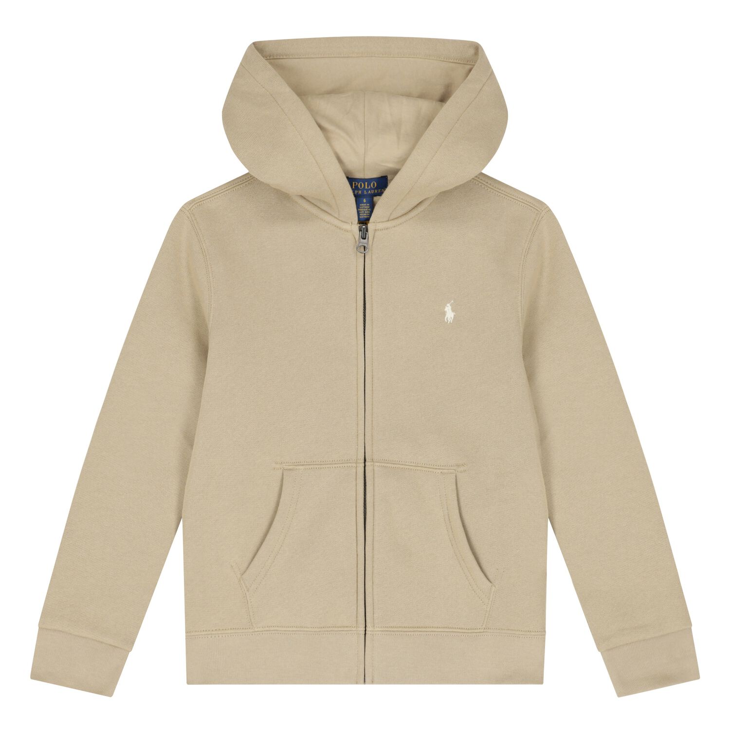 Boys Beige Logo Hooded Zip Up Top, 1, hi-res
