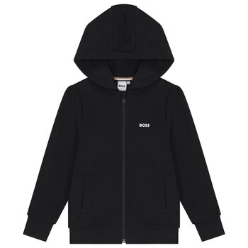 Boys Black Logo Zip Up Top