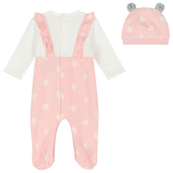 Girls Pink Babygrow & Hat Set