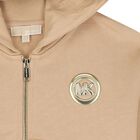 Girls Mini Me Beige Logo Hooded Zip Up Top, 1, hi-res