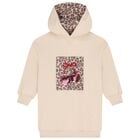 Girls Beige Embellished Cherry Hooded Sweatshirt Dress, 1, hi-res
