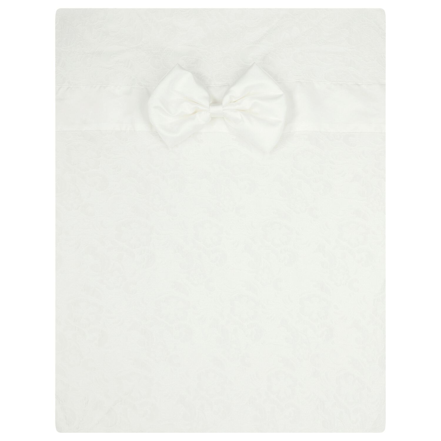 Baby Girls White Satin Bow Blanket, 1, hi-res