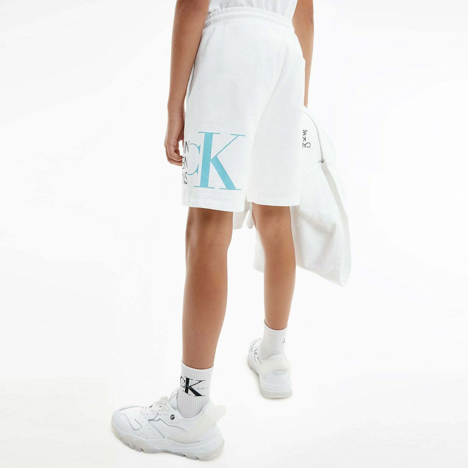 Boys White Logo Organic Cotton Shorts, 3, hi-res