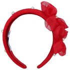 Girls Red Pearl Velvet Headband, 2, hi-res