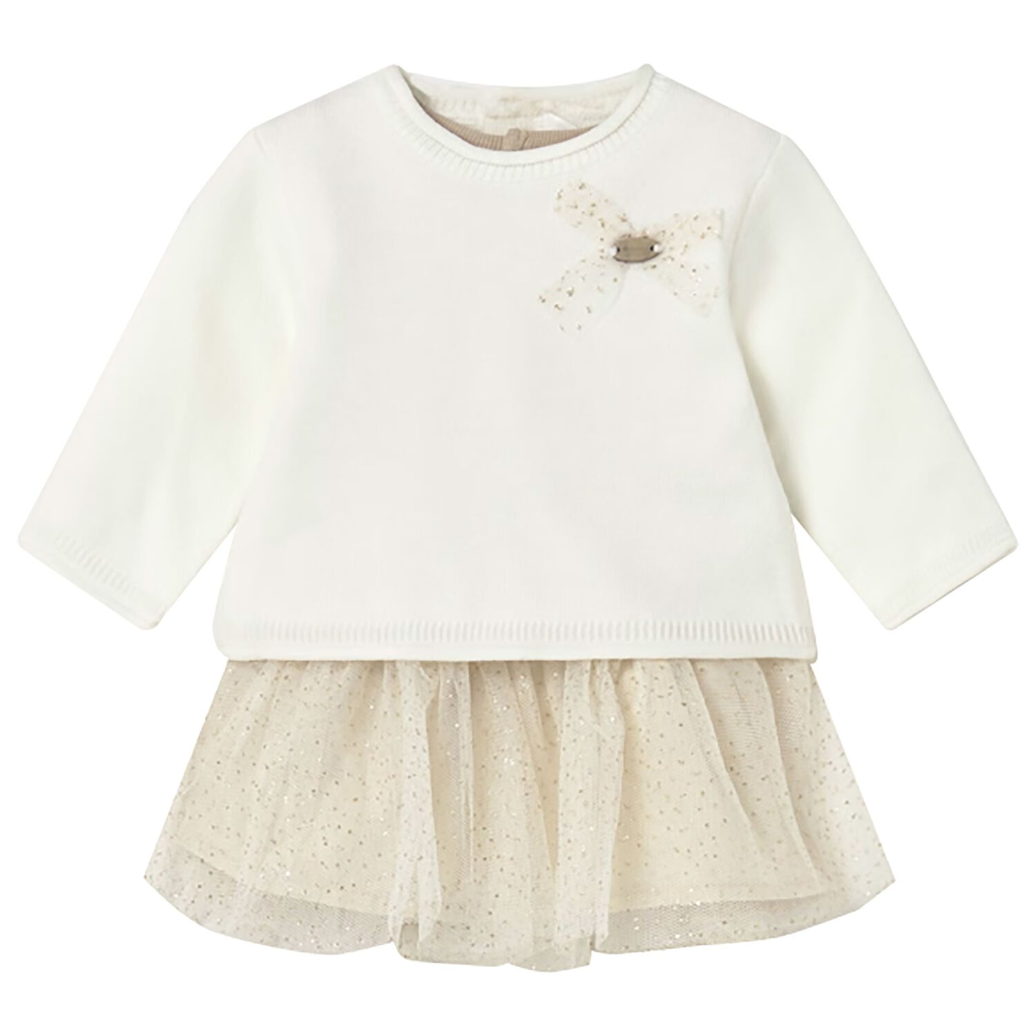 Baby Girls Ivory & Beige Tulle Dress Set, 2, hi-res