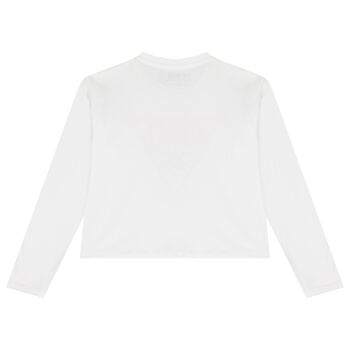 Girls White Logo Long Sleeve Top