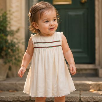 Younger Girls Beige Web Striped Dress