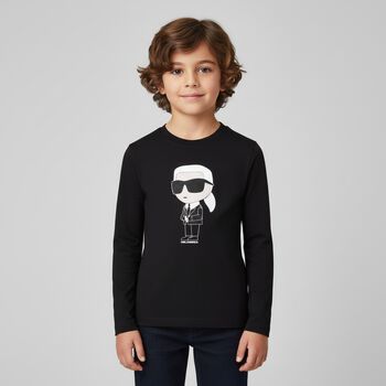 Boys Black Ikonik Karl Long Sleeve Top