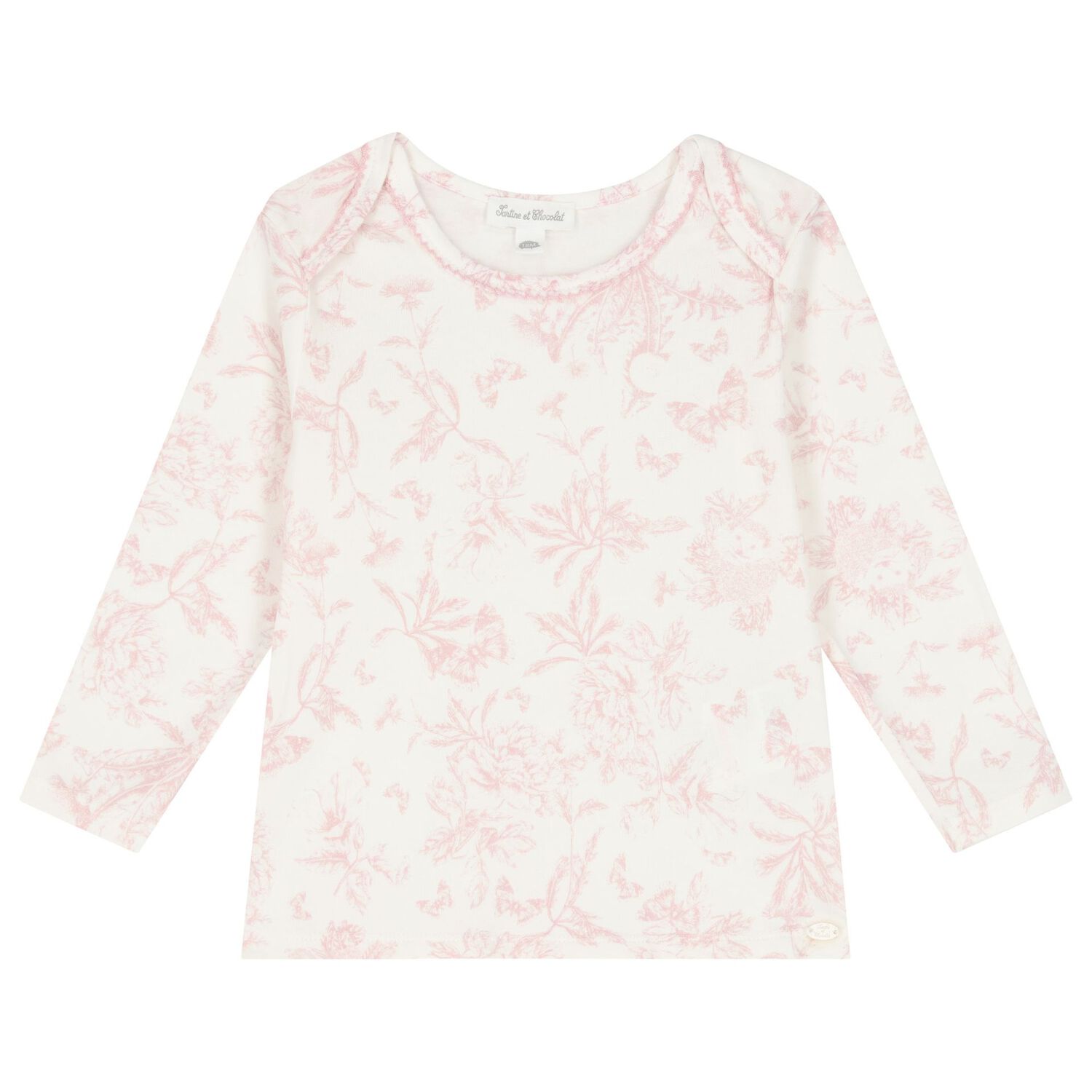 Baby Girls Ivory & Pink Toile Du Jouy Pyjamas, 1, hi-res image number null
