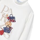 توب بنات بأكمام طويلة بطبعة حقيبة باللون العاجي, 1, hi-res