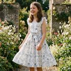 فستان بناتي أبيض وكحلي مزين بفيونكة, 1, hi-res