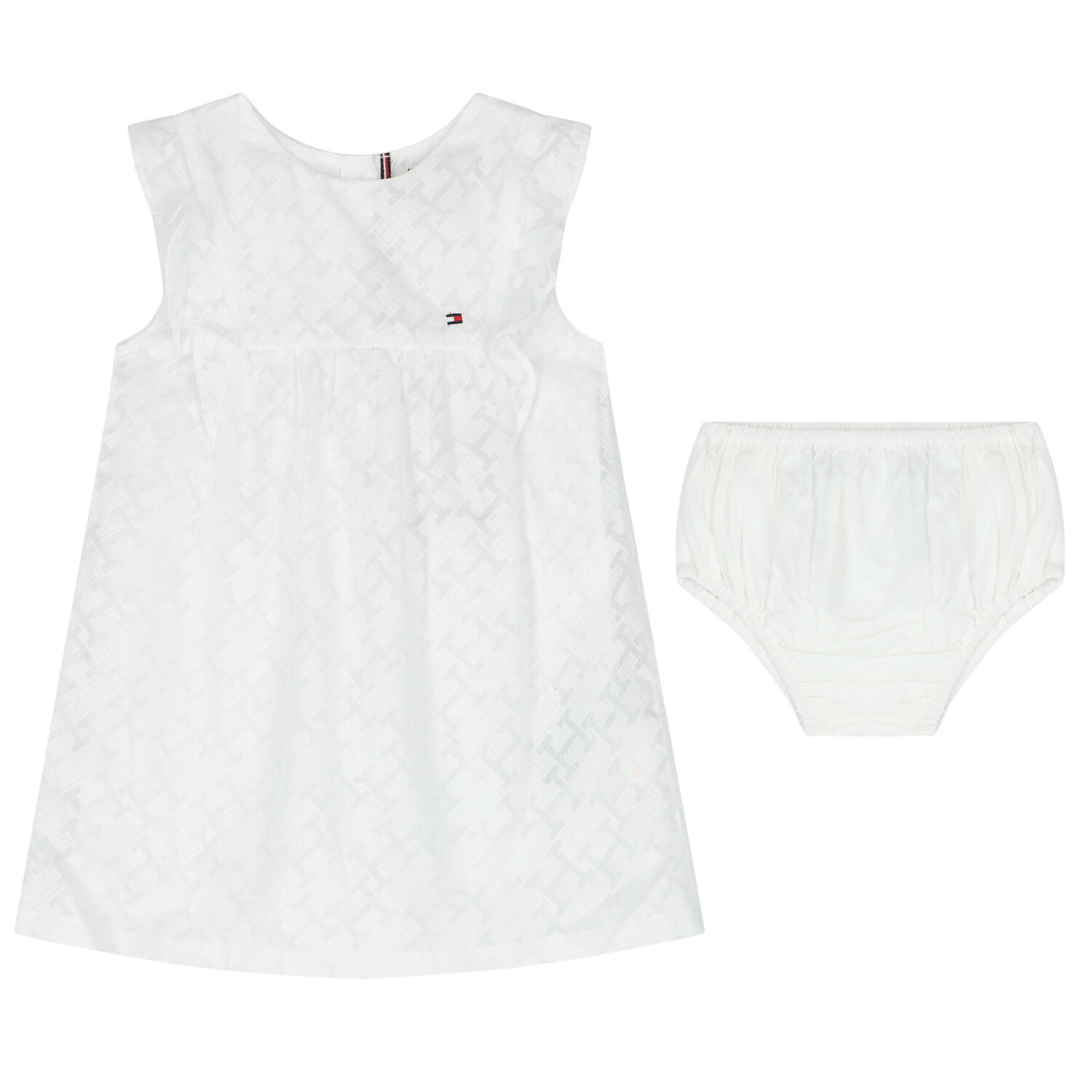 Baby Girls White Logo Dress, 1, hi-res