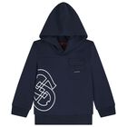 Boys Navy Blue Logo Hooded Top, 1, hi-res