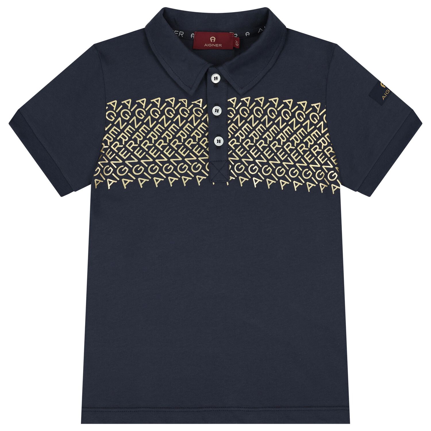 Boys Navy Blue & Gold Logo Polo Shirt, 2, hi-res