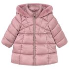 Younger Girls Pink Hooded Puffer Coat, 1, hi-res
