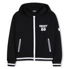 Black Logo Hooded Zip Up Top, 1, hi-res