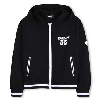 Black Logo Hooded Zip Up Top