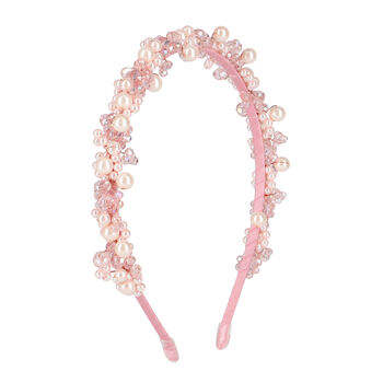 Girls Pink Embellished Pearl & Crystal Headband