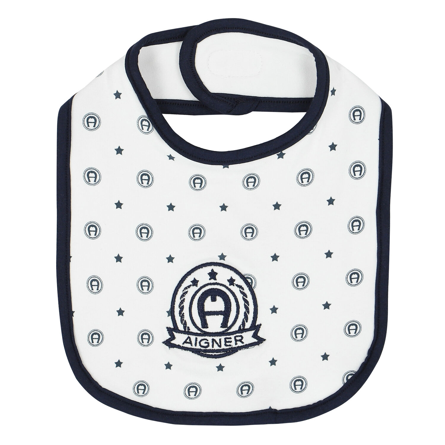 Baby Boys White & Navy Logo Bib, 1, hi-res