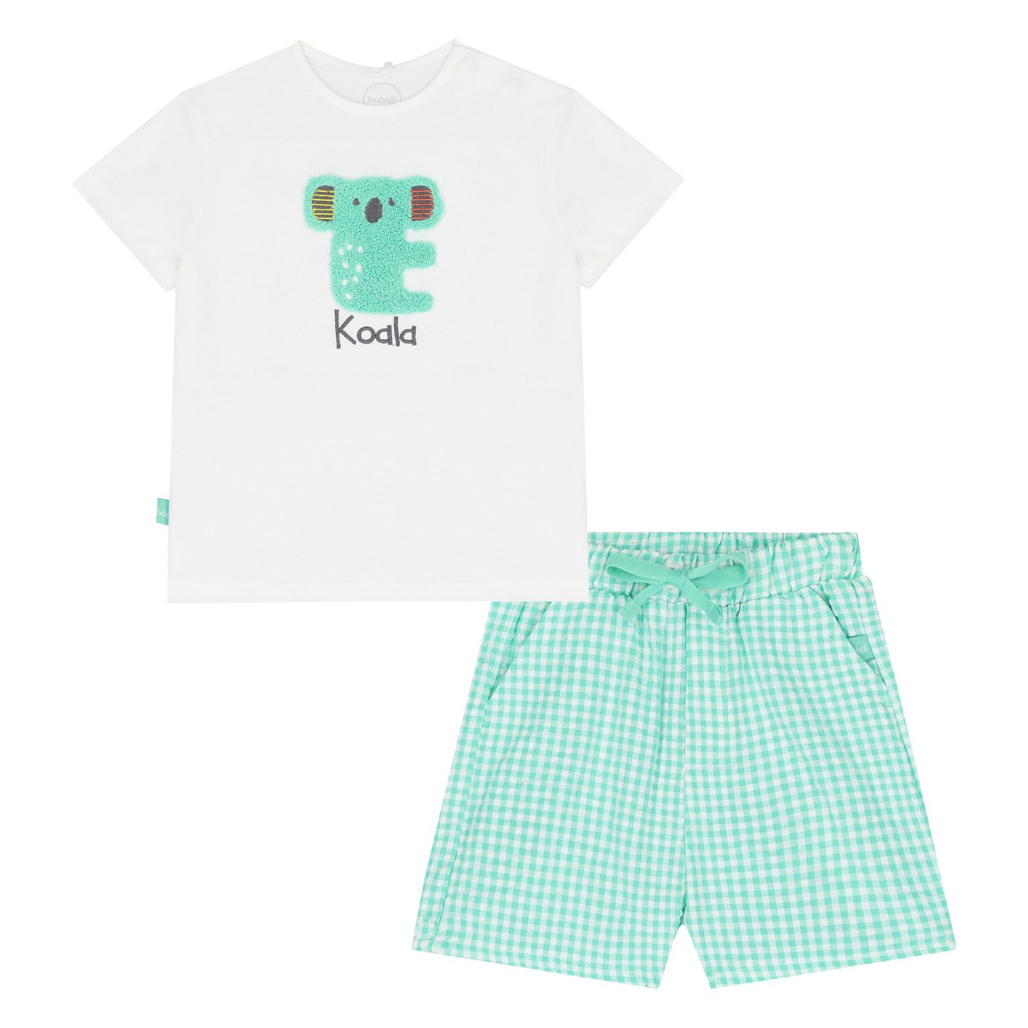 Younger Boys Ivory & Green Koala Shorts Set, 1, hi-res