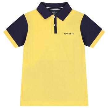 Hackett London Boys Yellow & Navy Blue Logo Polo Shirt, 1 Boys Yellow & Navy Blue Logo Polo Shirt
