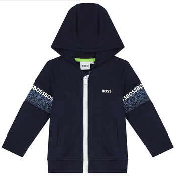 Younger Boys Navy Blue Logo Zip Up Top
