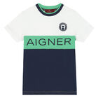 تيشيرت بالشعار باللون الابيض والكحلي للاولاد, 1, hi-res