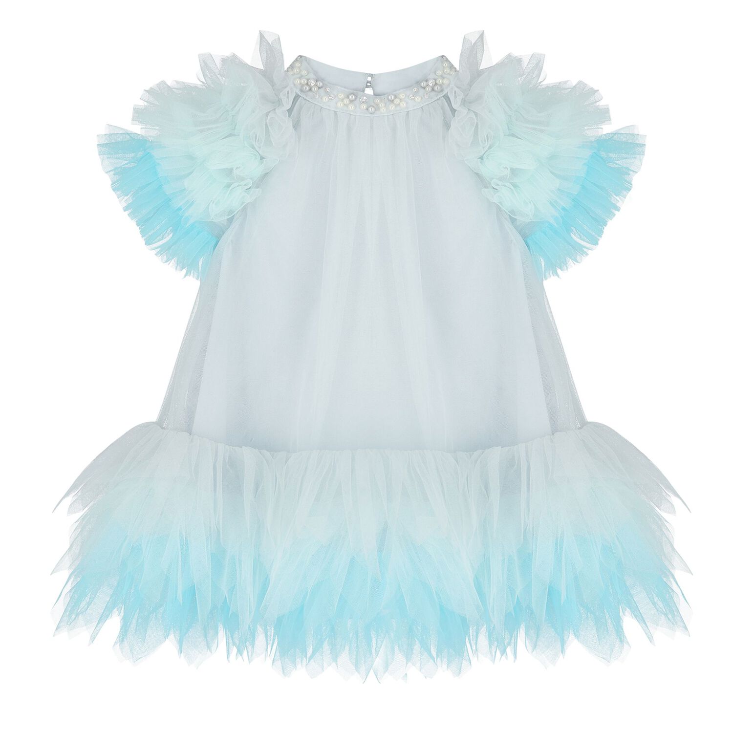 Baby Girls Blue Ruffled Tulle Dress Set, 1, hi-res