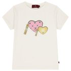 تي شيرت بناتي بحقيبة على شكل قلب باللون عاجية, 1, hi-res