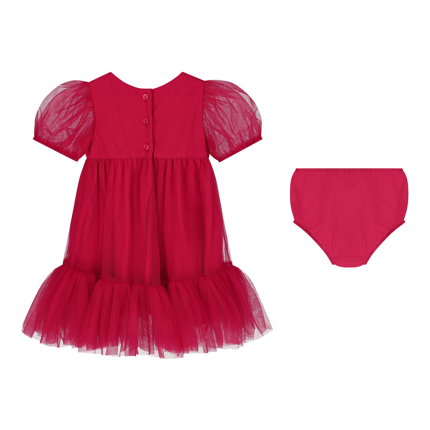 Baby Girls Red Embellished Tulle Dress Set, 1, hi-res