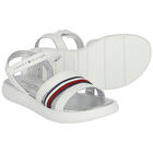 Girls White Stripe Logo Sandals, 1, hi-res