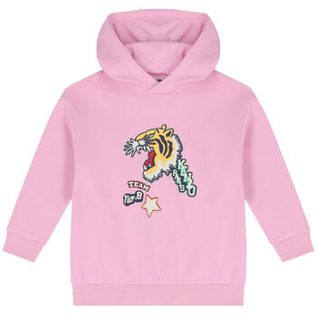 Girls Pink Varsity Tiger Hooded Top