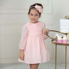 Younger Girls Pale Pink Chiffon Dress, 1, hi-res