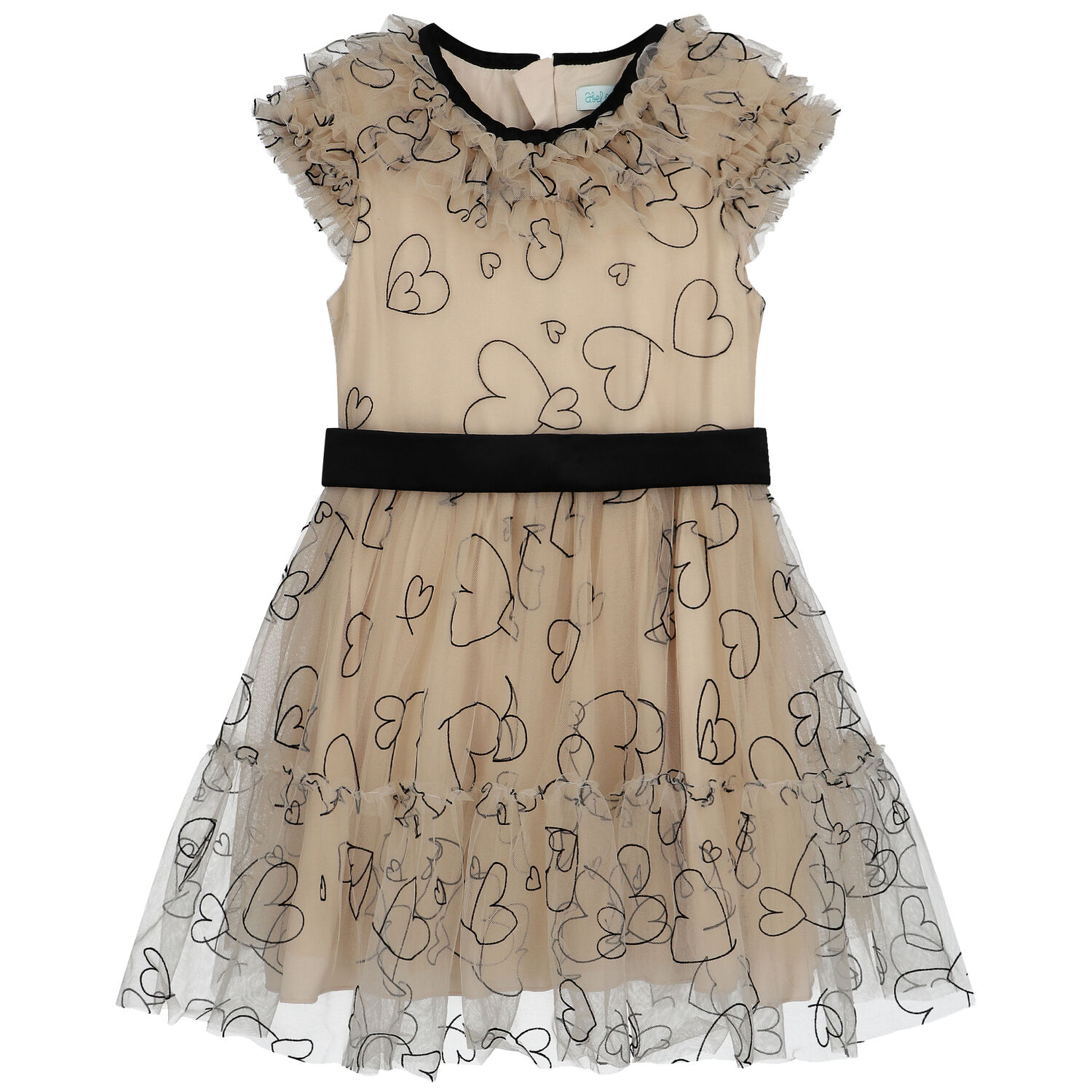 فستان بنات تول باللون الاسود و البيج , 1, hi-res