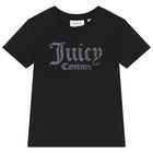 Girls Black Crystal Embellished Diamant&eacute; Logo T-Shirt, 2, hi-res