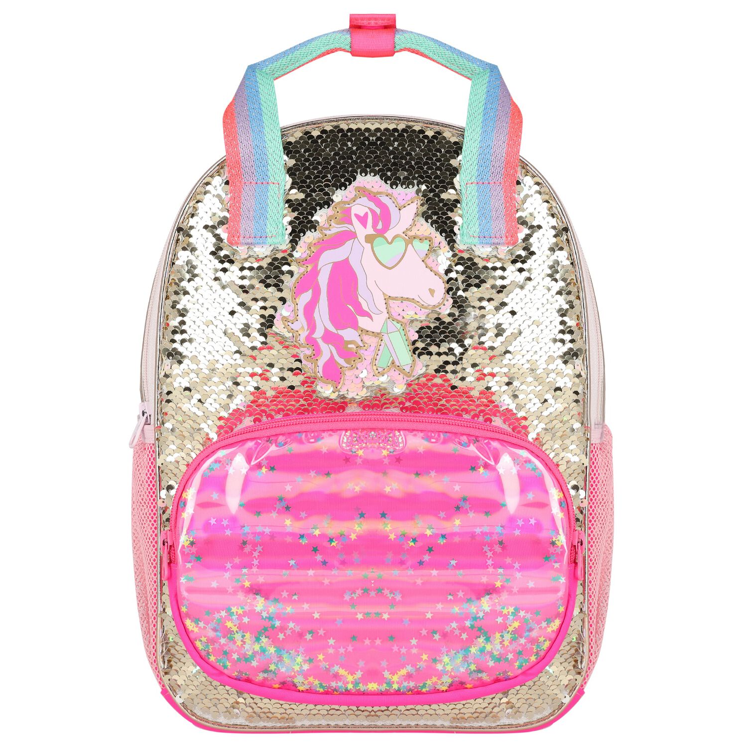Girls Pink & Gold Unicorn Backpack, 1, hi-res