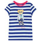 Girls White & Blue Striped Polo Bear T-Shirt, 1, hi-res