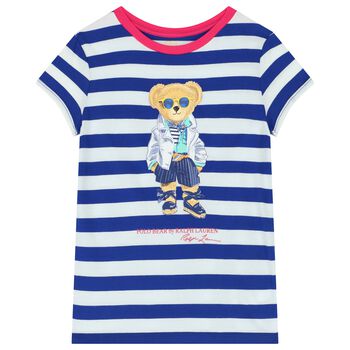 تيشيرت بنات بطبعة تيدي باللون الأبيض والأزرق