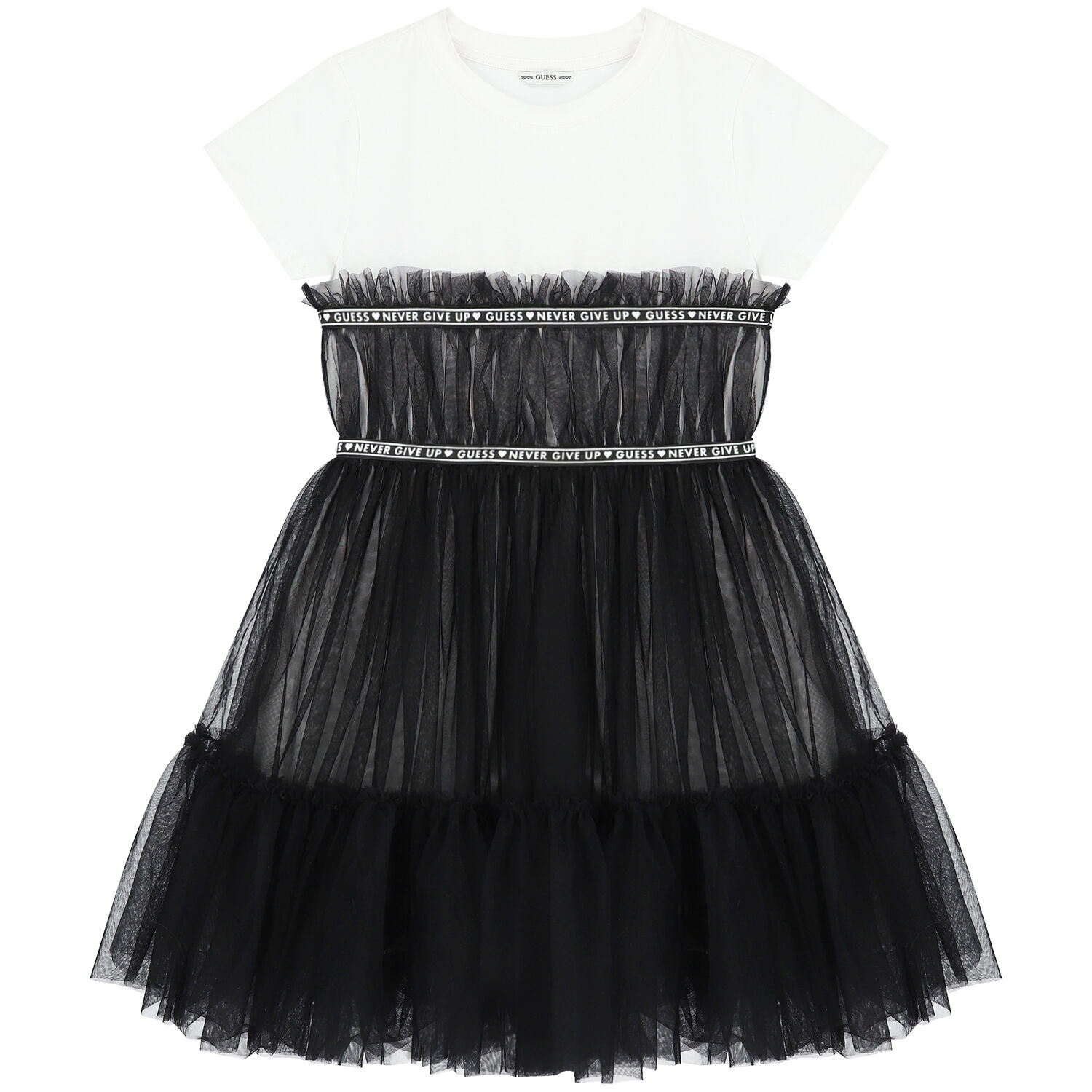 Girls White & Black Logo Dress, 2, hi-res