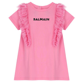 Younger Girls Pink Logo Ruffled Dress