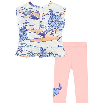 Younger Girls White & Pink Tiger Leggings Set