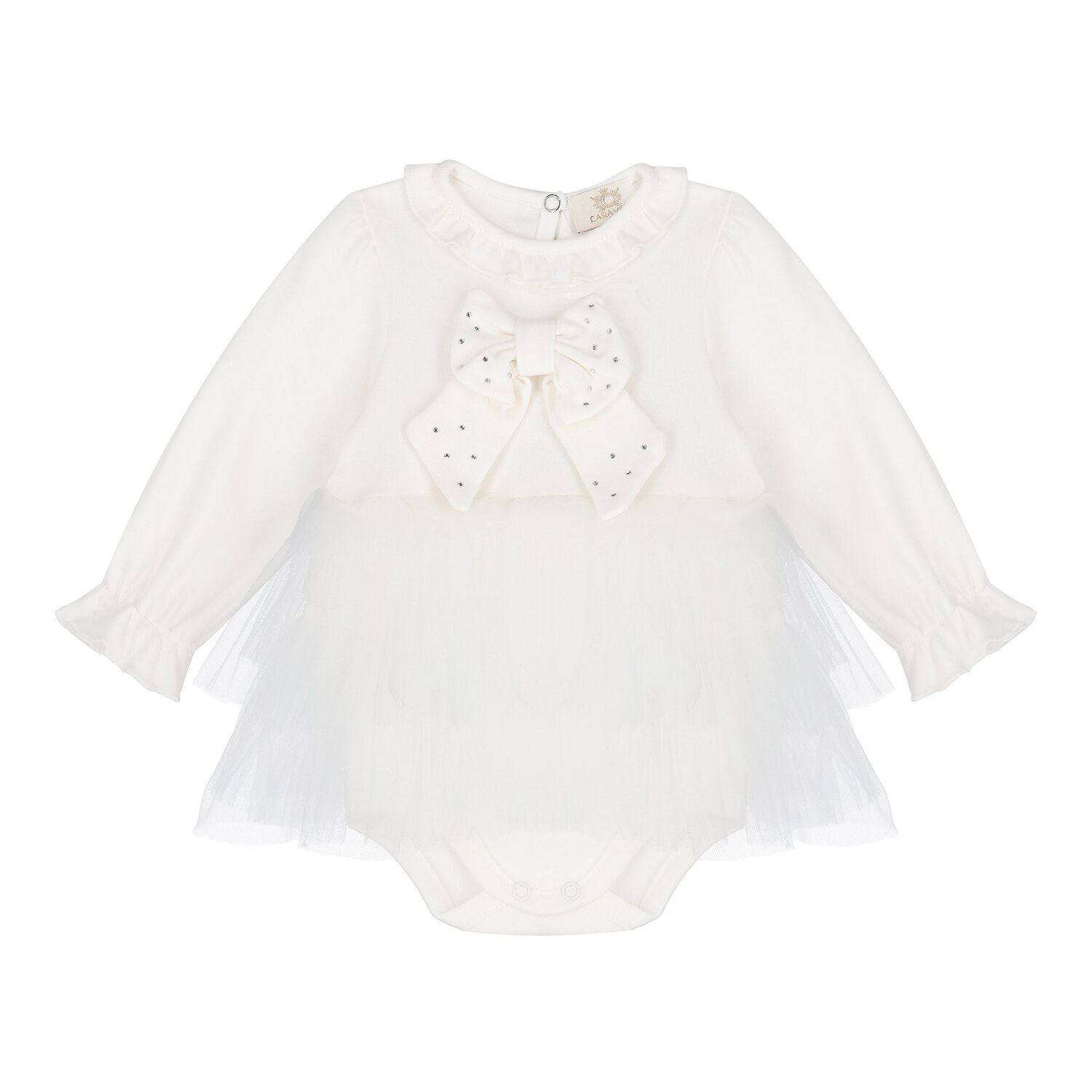 طقم فستان بنات من التول بفيونكه باللون العاجى , 3, hi-res