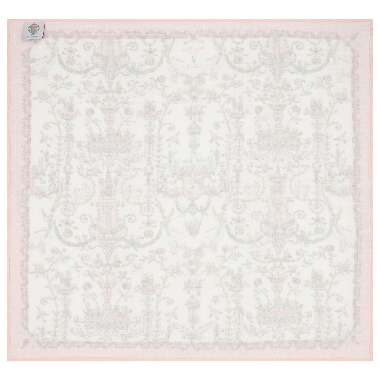 Baby Girls White & Pink Toile de Jouy Carré Swaddle & Bib Gift Set, 1, hi-res image number null