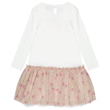 Girls Ivory & Beige Bow Tulle Dress 