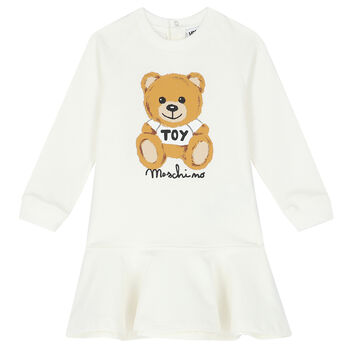 Younger Girls Ivory Teddy Logo Dress