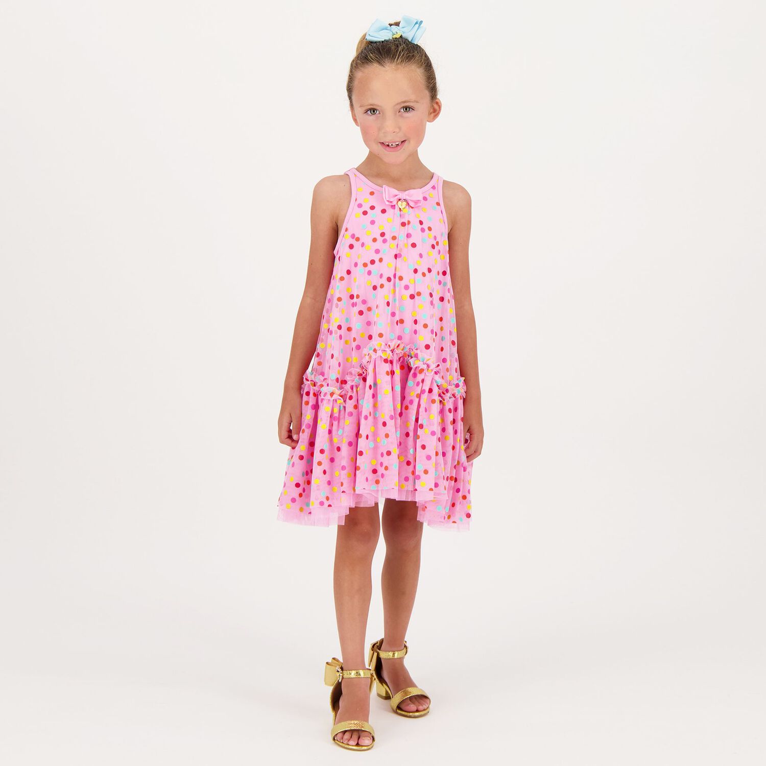 Girls Pink Polka Dots Dress, 1, hi-res
