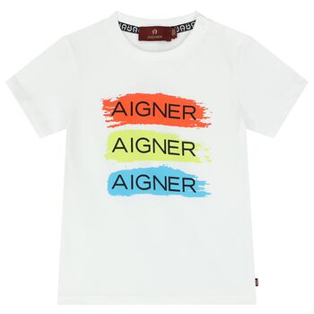 Younger Boys White Logo T-Shirt